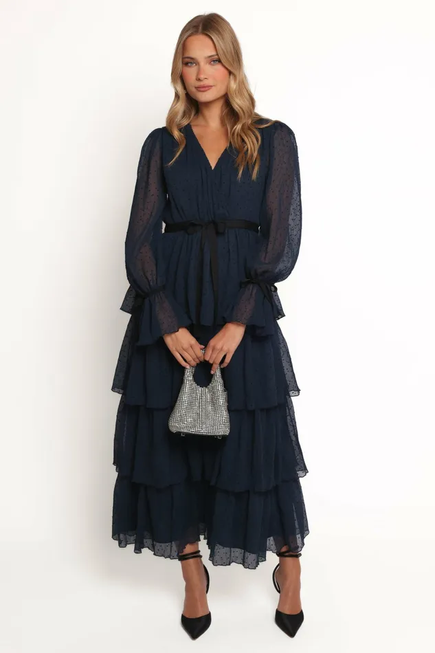 Winter Dresses Petal and Pup Women Antoinette Long Sleeve Tiered Maxi Dress Navy