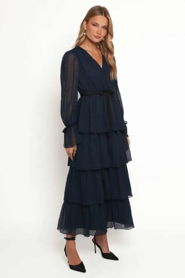 Winter Dresses Petal and Pup Women Antoinette Long Sleeve Tiered Maxi Dress Navy