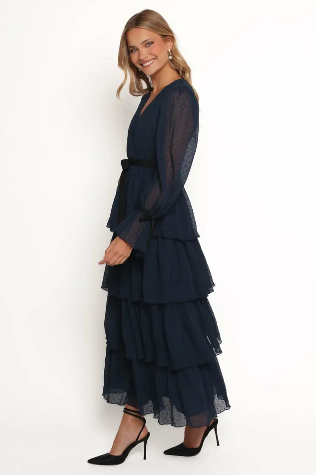 Winter Dresses Petal and Pup Women Antoinette Long Sleeve Tiered Maxi Dress Navy