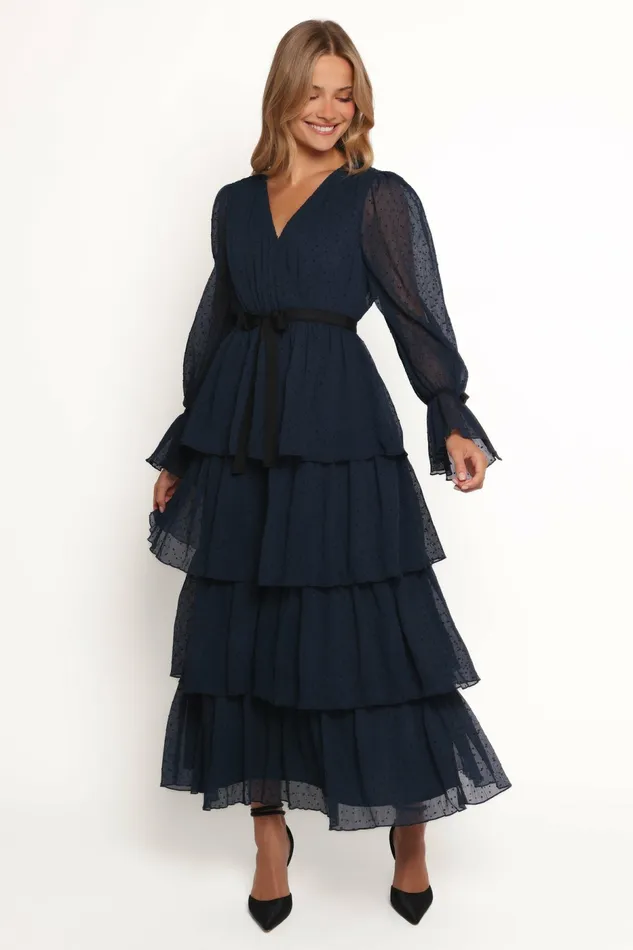 Winter Dresses Petal and Pup Women Antoinette Long Sleeve Tiered Maxi Dress Navy