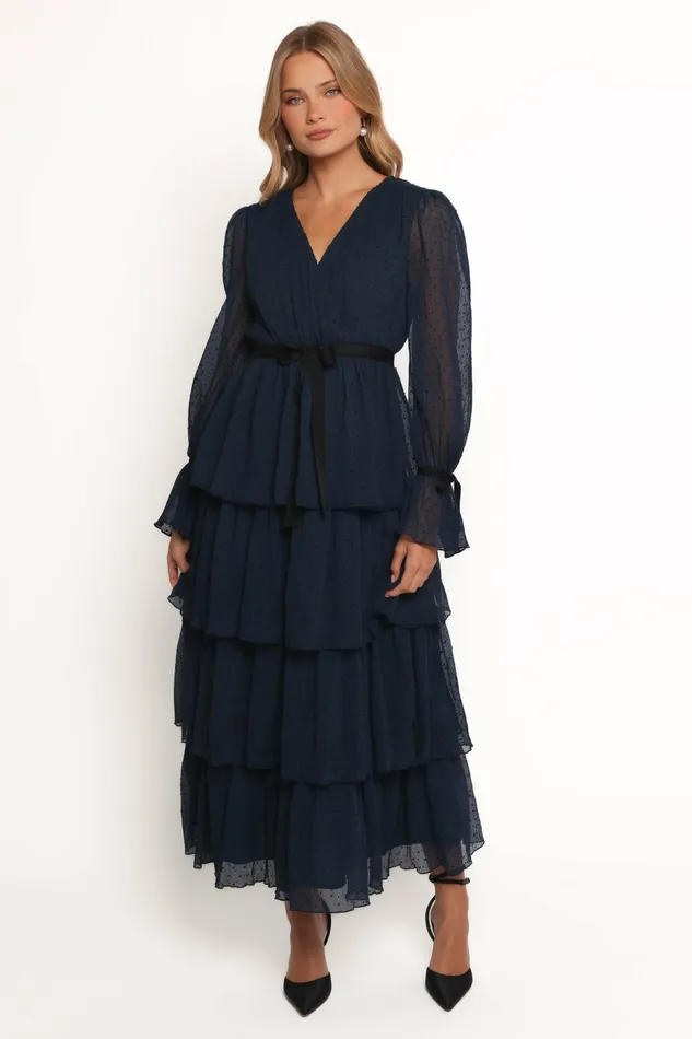 Winter Dresses Petal and Pup Women Antoinette Long Sleeve Tiered Maxi Dress Navy