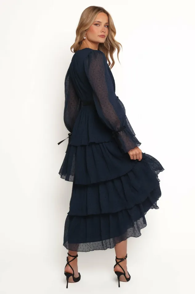 Winter Dresses Petal and Pup Women Antoinette Long Sleeve Tiered Maxi Dress Navy