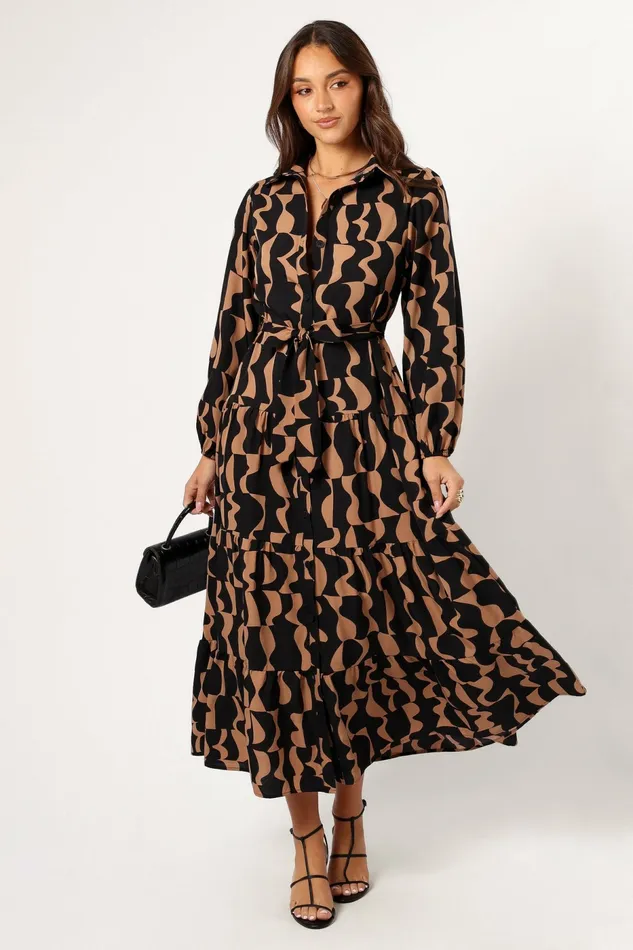 Winter Dresses Petal and Pup Women Lincoln Long Sleeve Maxi Dress BlackBeige