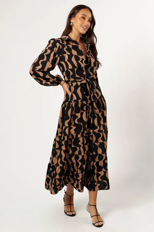Winter Dresses Petal and Pup Women Lincoln Long Sleeve Maxi Dress BlackBeige