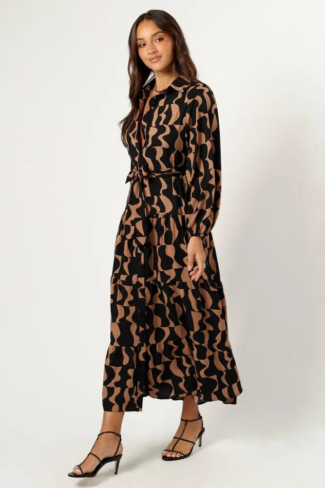 Winter Dresses Petal and Pup Women Lincoln Long Sleeve Maxi Dress BlackBeige