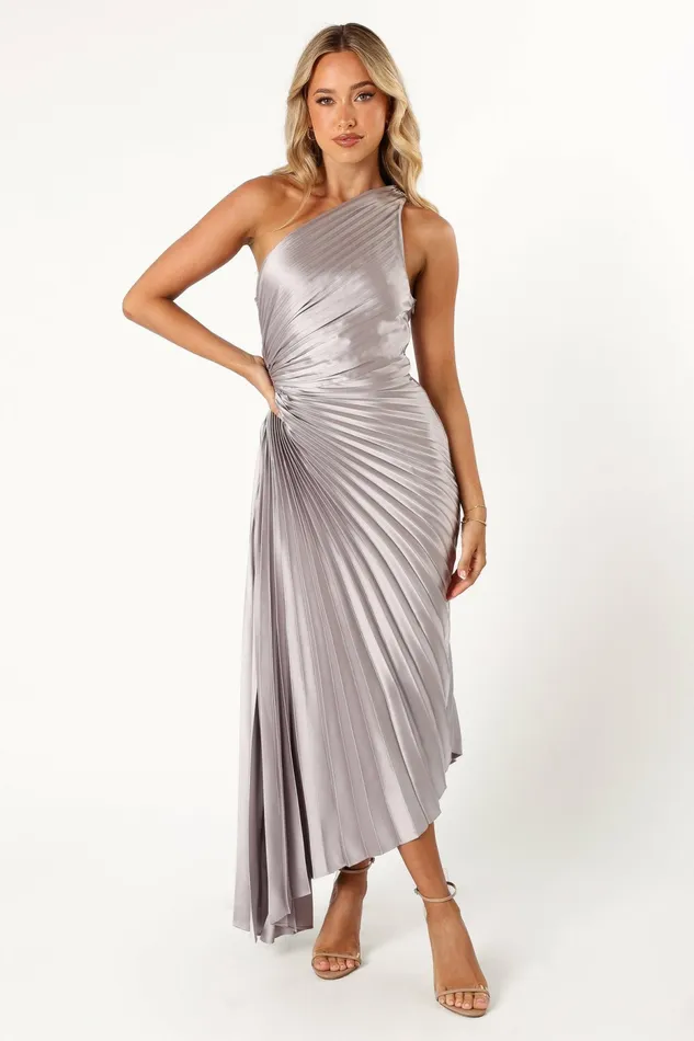 Winter Dresses Women Kleo One Shoulder Maxi Dress Silver Petal and Pup