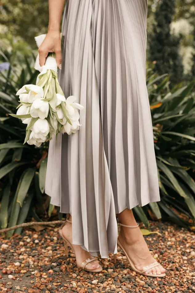 Winter Dresses Women Kleo One Shoulder Maxi Dress Silver Petal and Pup