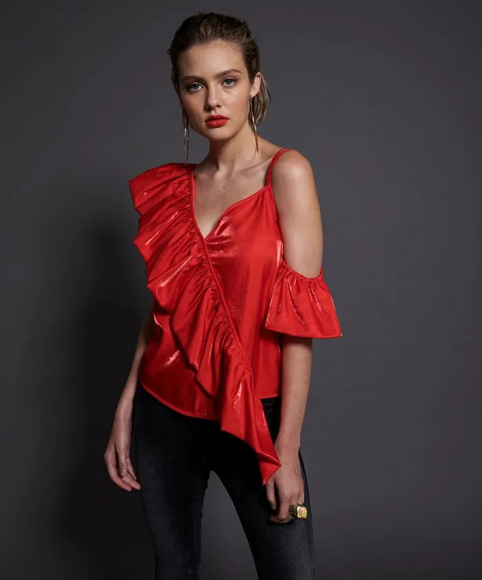 Women 80S RED ASHLEY TOP One Teaspoon Tops