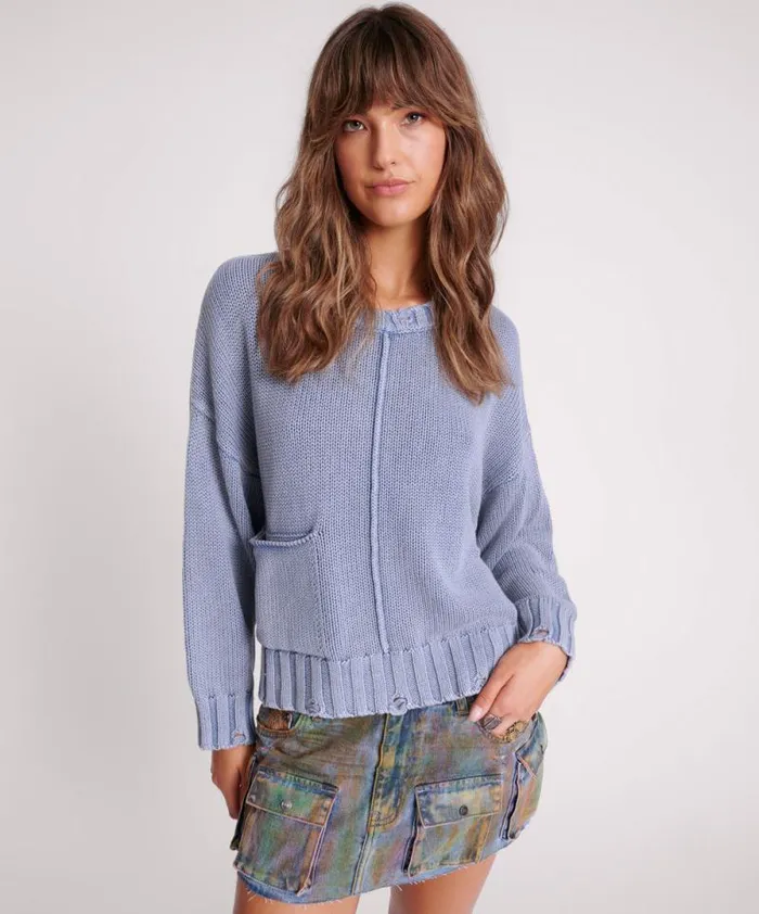 Women ACID WASHED OVERSIZED POCKET SWEATER One Teaspoon Knitwear