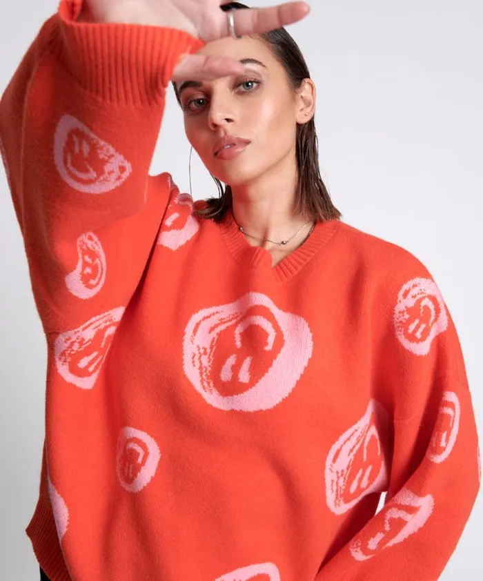 Women ALL OVER SMILEY KNIT SWEATER One Teaspoon Knitwear