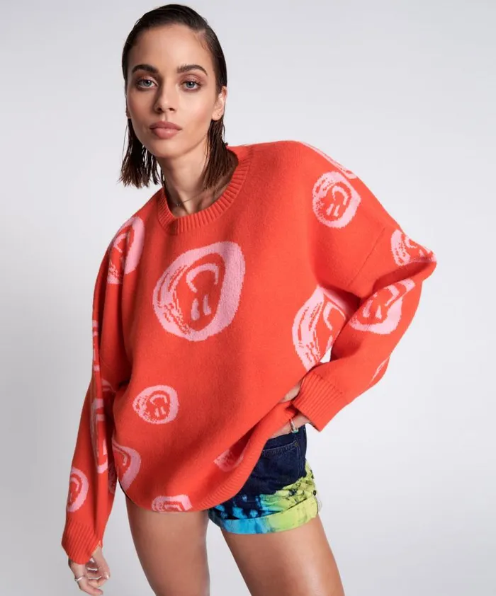 Women ALL OVER SMILEY KNIT SWEATER One Teaspoon Knitwear