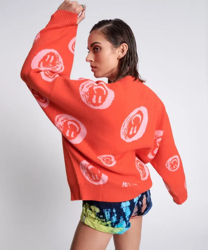 Women ALL OVER SMILEY KNIT SWEATER One Teaspoon Knitwear