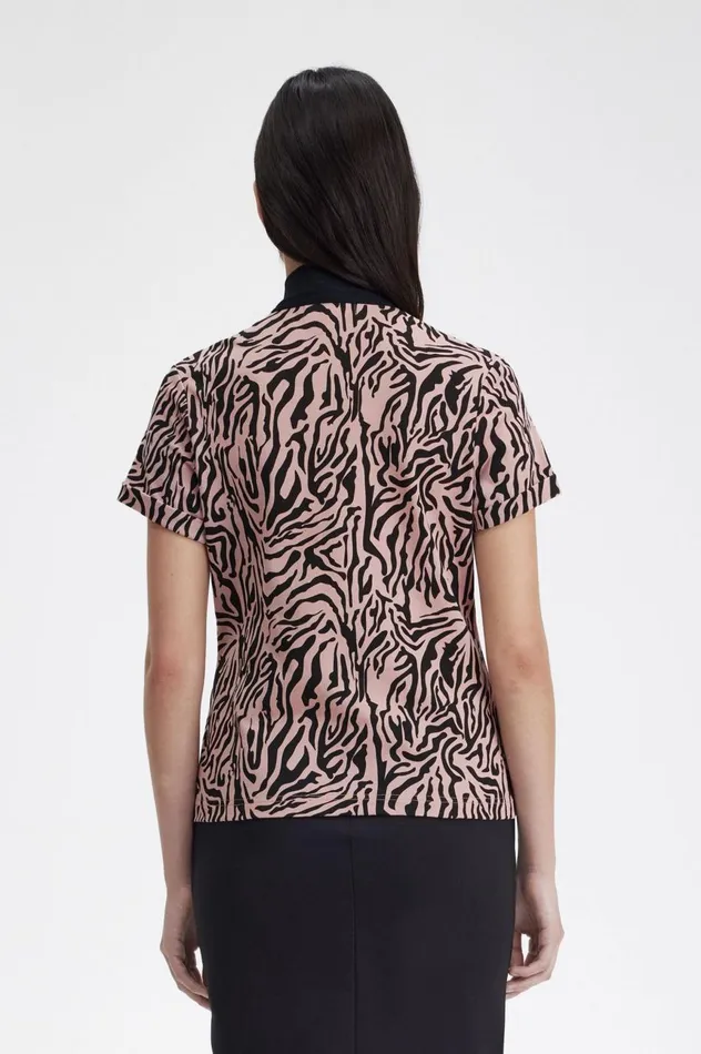 Women Amy Winehouse FoundationZebra Print Polo Shirt Dusty Rose Pink Fred Perry Polo Shirts