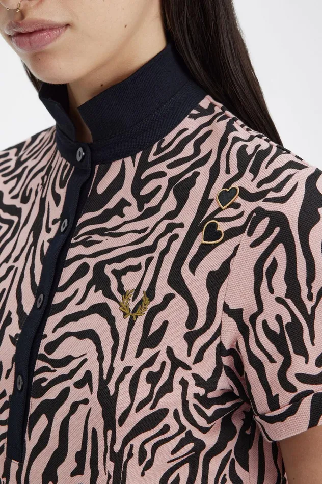 Women Amy Winehouse FoundationZebra Print Polo Shirt Dusty Rose Pink Fred Perry Polo Shirts