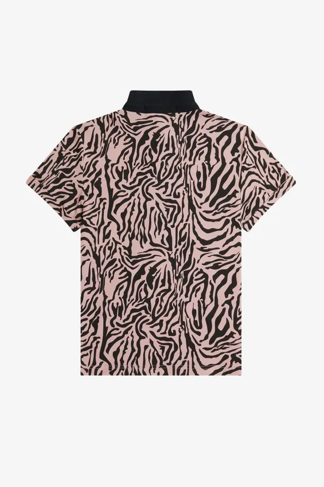 Women Amy Winehouse FoundationZebra Print Polo Shirt Dusty Rose Pink Fred Perry Polo Shirts