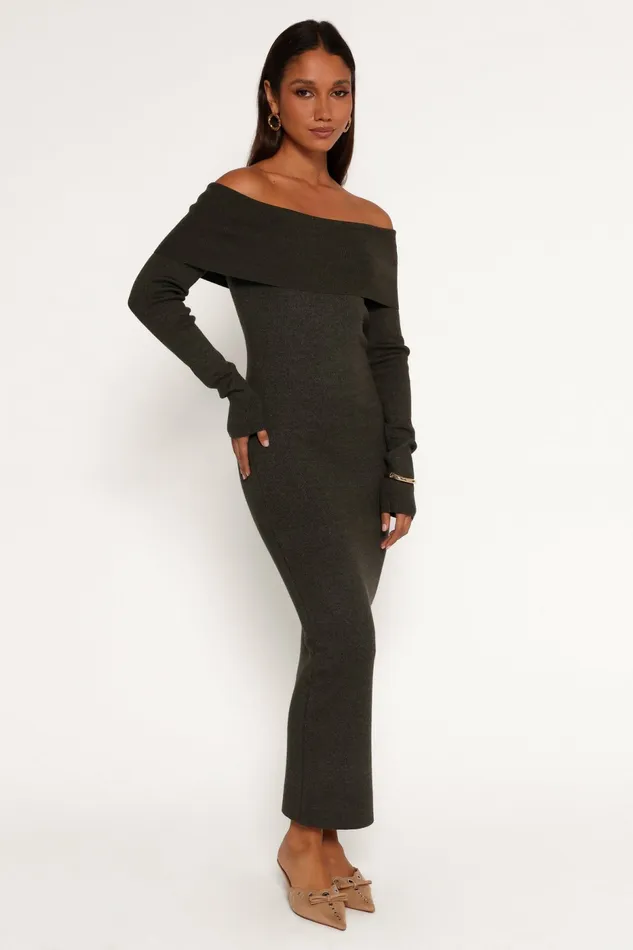 Women Archie Off The Shoulder Midi Dress Olive Off The Shoulder Dresses Petal and Pup
