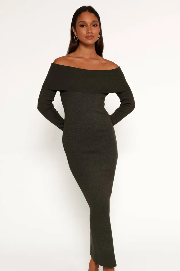 Women Archie Off The Shoulder Midi Dress Olive Off The Shoulder Dresses Petal and Pup