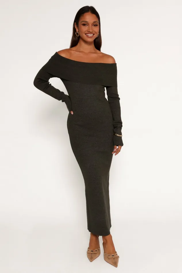 Women Archie Off The Shoulder Midi Dress Olive Off The Shoulder Dresses Petal and Pup