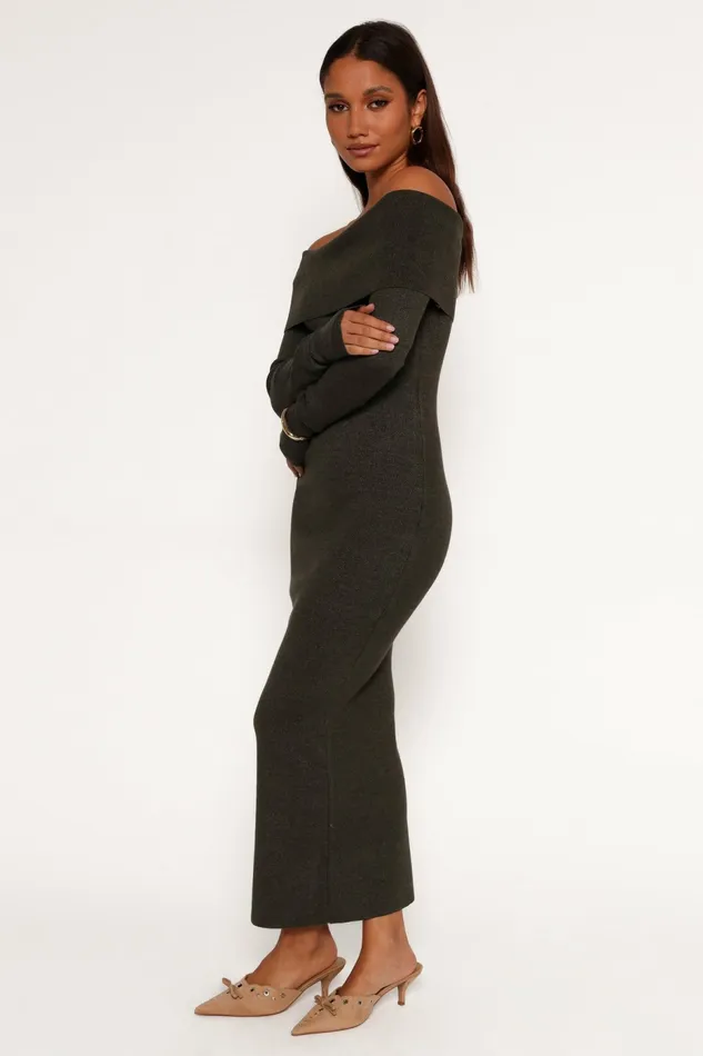 Women Archie Off The Shoulder Midi Dress Olive Off The Shoulder Dresses Petal and Pup