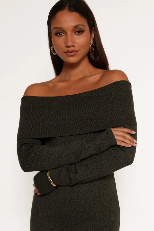 Women Archie Off The Shoulder Midi Dress Olive Off The Shoulder Dresses Petal and Pup