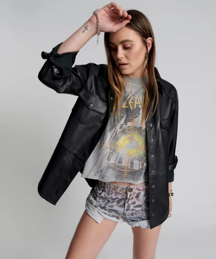 Women ARIA LEATHER OVERSIZED SHACKET BLACK One Teaspoon Shirts