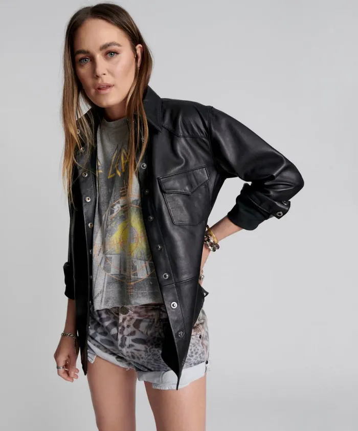 Women ARIA LEATHER OVERSIZED SHACKET BLACK One Teaspoon Shirts