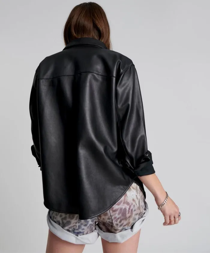 Women ARIA LEATHER OVERSIZED SHACKET BLACK One Teaspoon Shirts