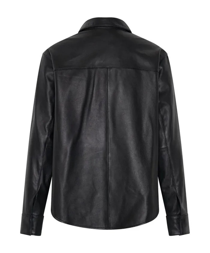 Women ARIA LEATHER OVERSIZED SHACKET BLACK One Teaspoon Shirts