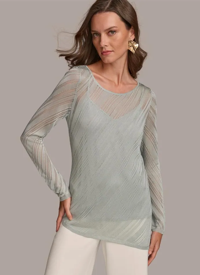 Women ASYMMETRICAL HEM DIAGONAL SHIMMER Blue Frost Donna Karan New York Sweaters And Tops