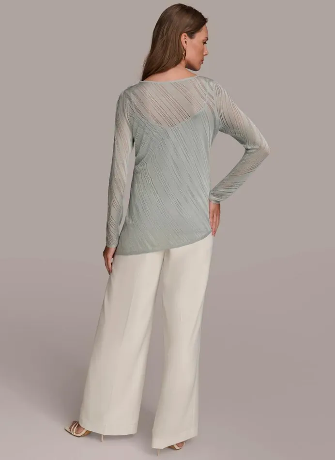 Women ASYMMETRICAL HEM DIAGONAL SHIMMER Blue Frost Donna Karan New York Sweaters And Tops