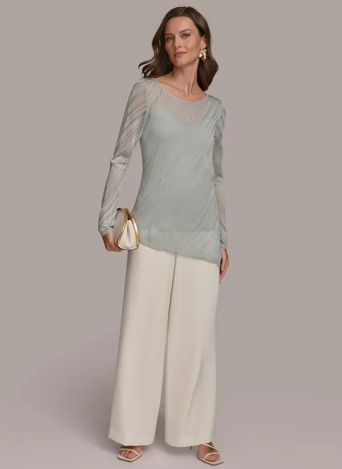 Women ASYMMETRICAL HEM DIAGONAL SHIMMER Blue Frost Donna Karan New York Sweaters And Tops