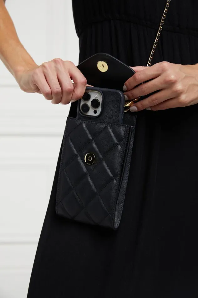Women Bags Holland Cooper Knightsbridge Phone Pouch Black Quilted