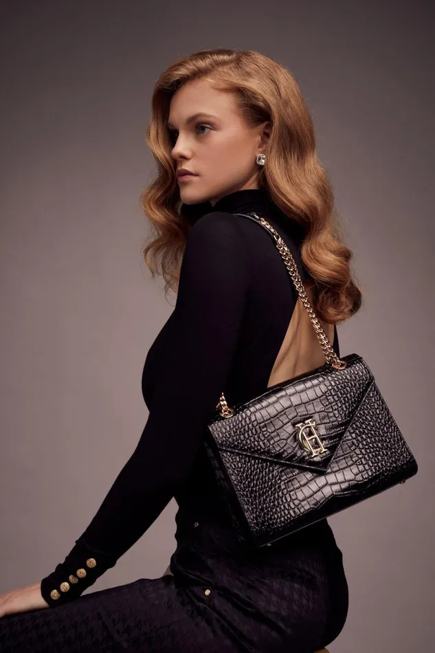 Women Bags Holland Cooper Knightsbridge Shoulder Bag Black Croc
