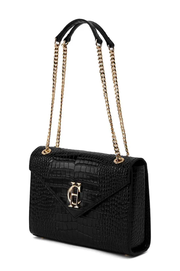 Women Bags Holland Cooper Knightsbridge Shoulder Bag Black Croc