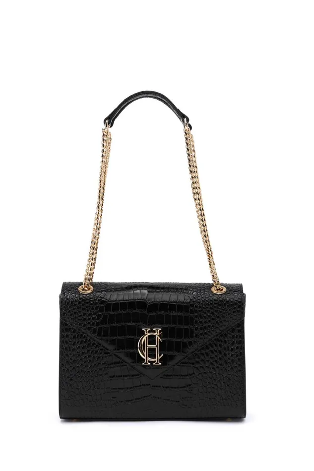 Women Bags Holland Cooper Knightsbridge Shoulder Bag Black Croc