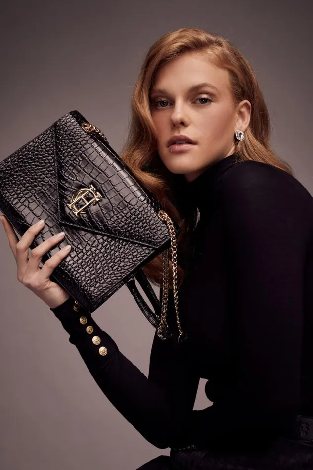 Women Bags Holland Cooper Knightsbridge Shoulder Bag Black Croc