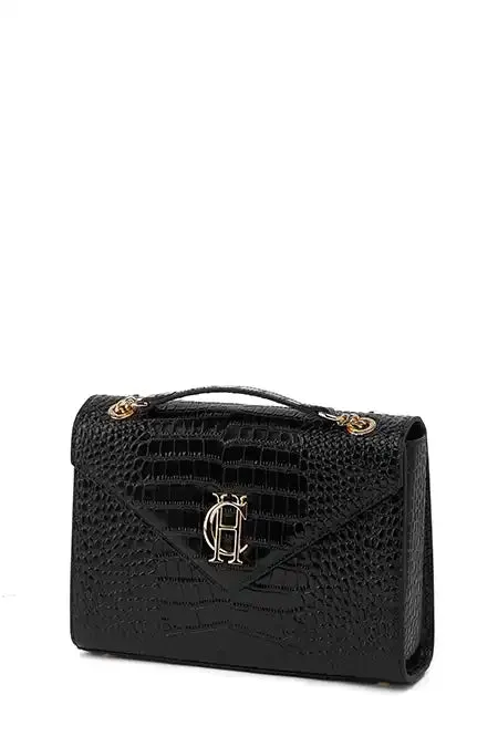 Women Bags Holland Cooper Knightsbridge Shoulder Bag Black Croc