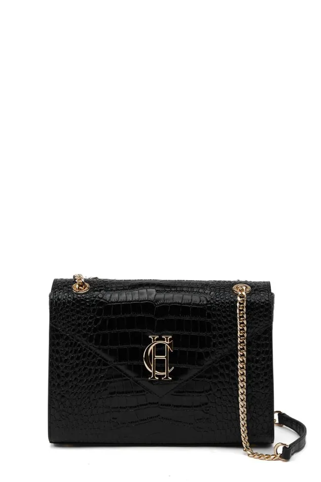 Women Bags Holland Cooper Knightsbridge Shoulder Bag Black Croc