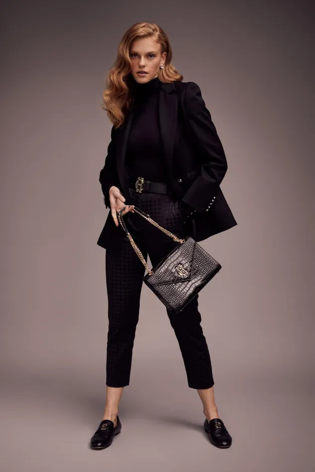 Women Bags Holland Cooper Knightsbridge Shoulder Bag Black Croc