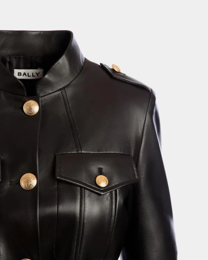 Women Bally Coats and Jackets Belted Jacket In Black Leather Black Women Bally Coats and Jackets Belted Jacket In Black Leather Black