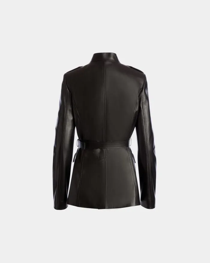 Women Bally Coats and Jackets Belted Jacket In Black Leather Black Women Bally Coats and Jackets Belted Jacket In Black Leather Black