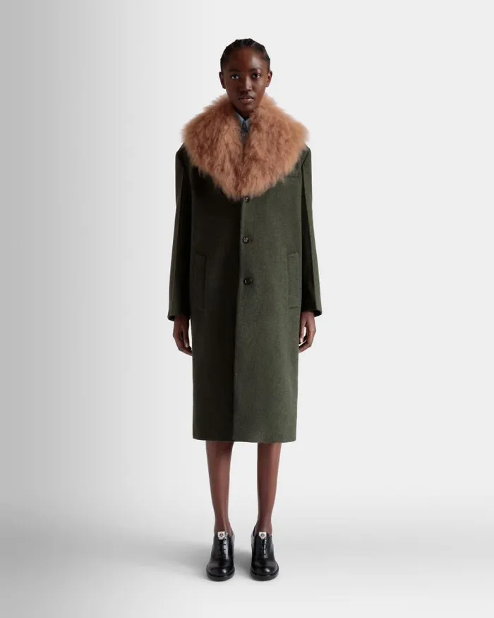 Women Bally Coats and Jackets SingleBreasted Coat In Dark Green Wool Green Women Bally Coats and Jackets SingleBreasted Coat In Dark Green Wool Green