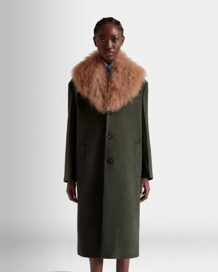 Women Bally Coats and Jackets SingleBreasted Coat In Dark Green Wool Green Women Bally Coats and Jackets SingleBreasted Coat In Dark Green Wool Green