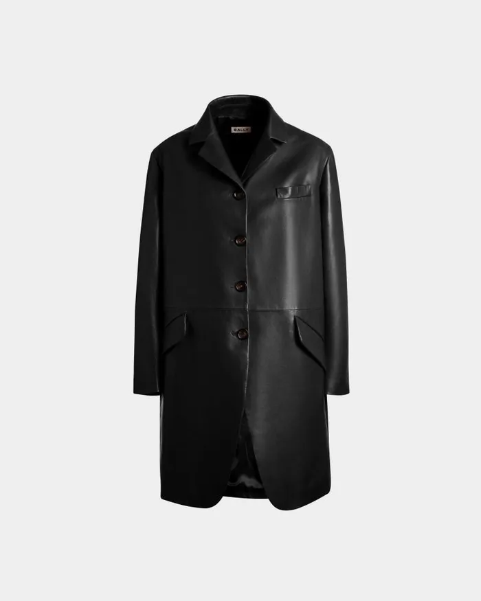 Women Bally Coats and Jackets SingleBreasted Midi Coat In Black Leather Black