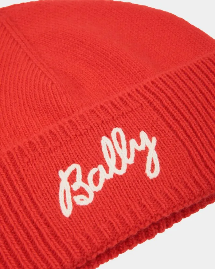 Women Bally Gloves and Hats Beanie With Logo In Candy Red Wool Red Women Bally Gloves and Hats Beanie With Logo In Candy Red Wool Red