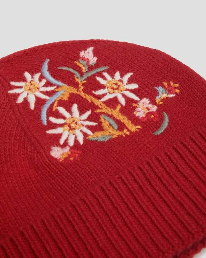 Women Bally Gloves and Hats Winter Capsule Beanie With Alpine Flowers In Red Wool Red