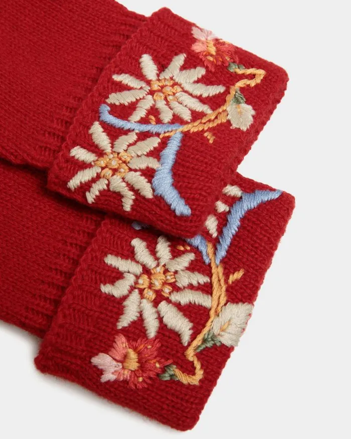 Women Bally Gloves and Hats Winter Capsule Gloves With Alpine Flowers In Red Wool Red Women Bally Gloves and Hats Winter Capsule Gloves With Alpine Flowers In Red Wool Red