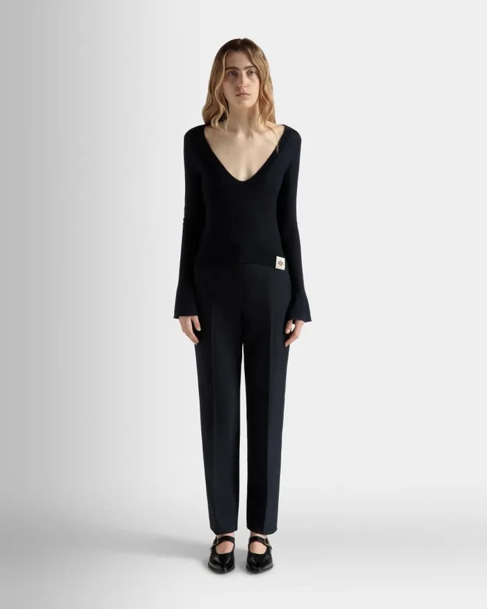 Women Bally Knitwear VNeck Knit Top In Navy Blue Cashmere Blue