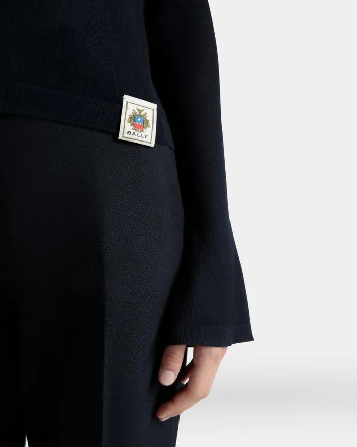 Women Bally Knitwear VNeck Knit Top In Navy Blue Cashmere Blue