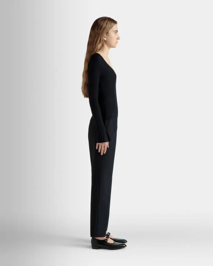 Women Bally Knitwear VNeck Knit Top In Navy Blue Cashmere Blue